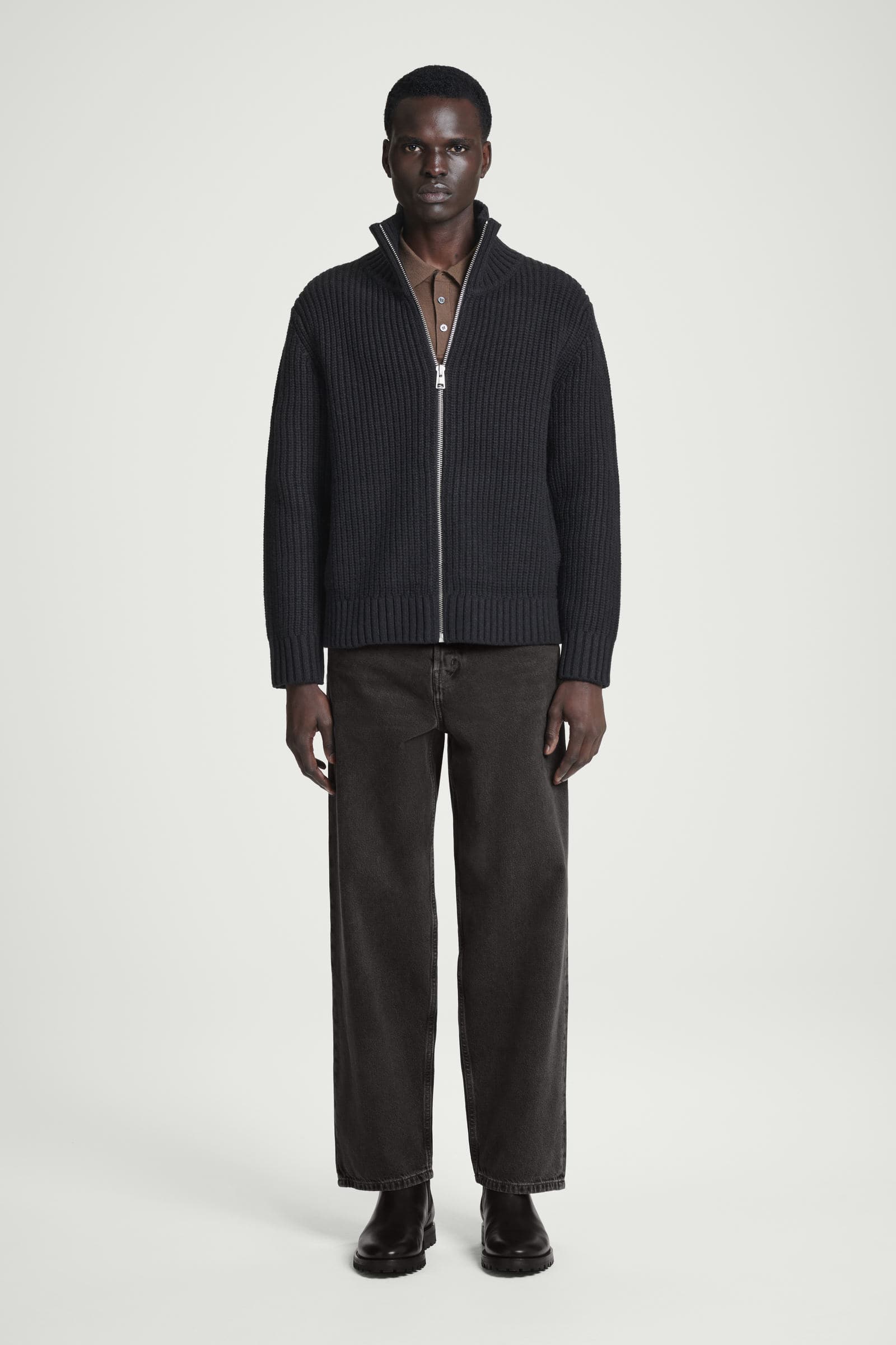 FUNNEL-NECK KNITTED WOOL JACKET ファンネルネックニットウール