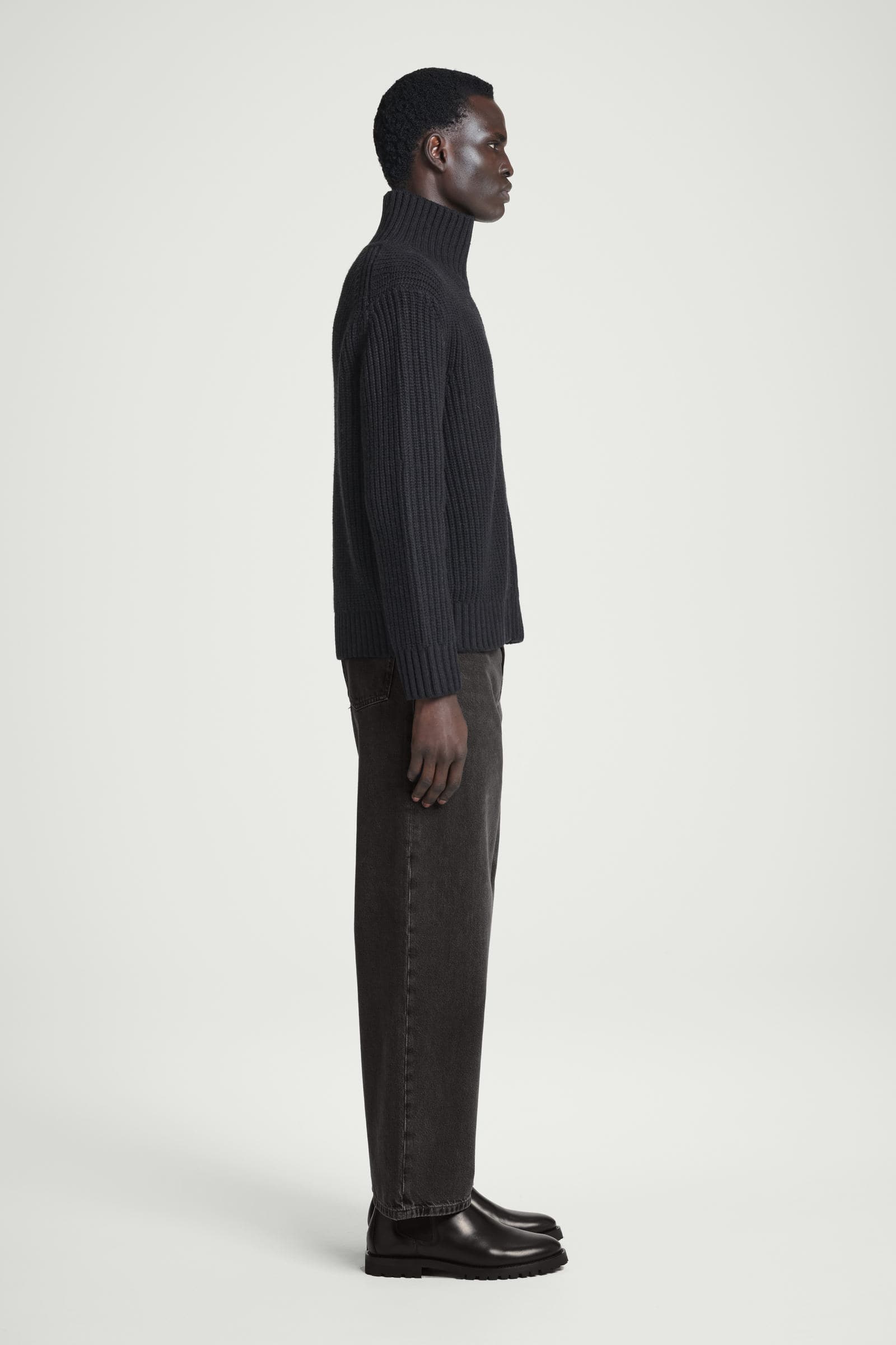 FUNNEL-NECK KNITTED WOOL JACKET ファンネルネックニットウール