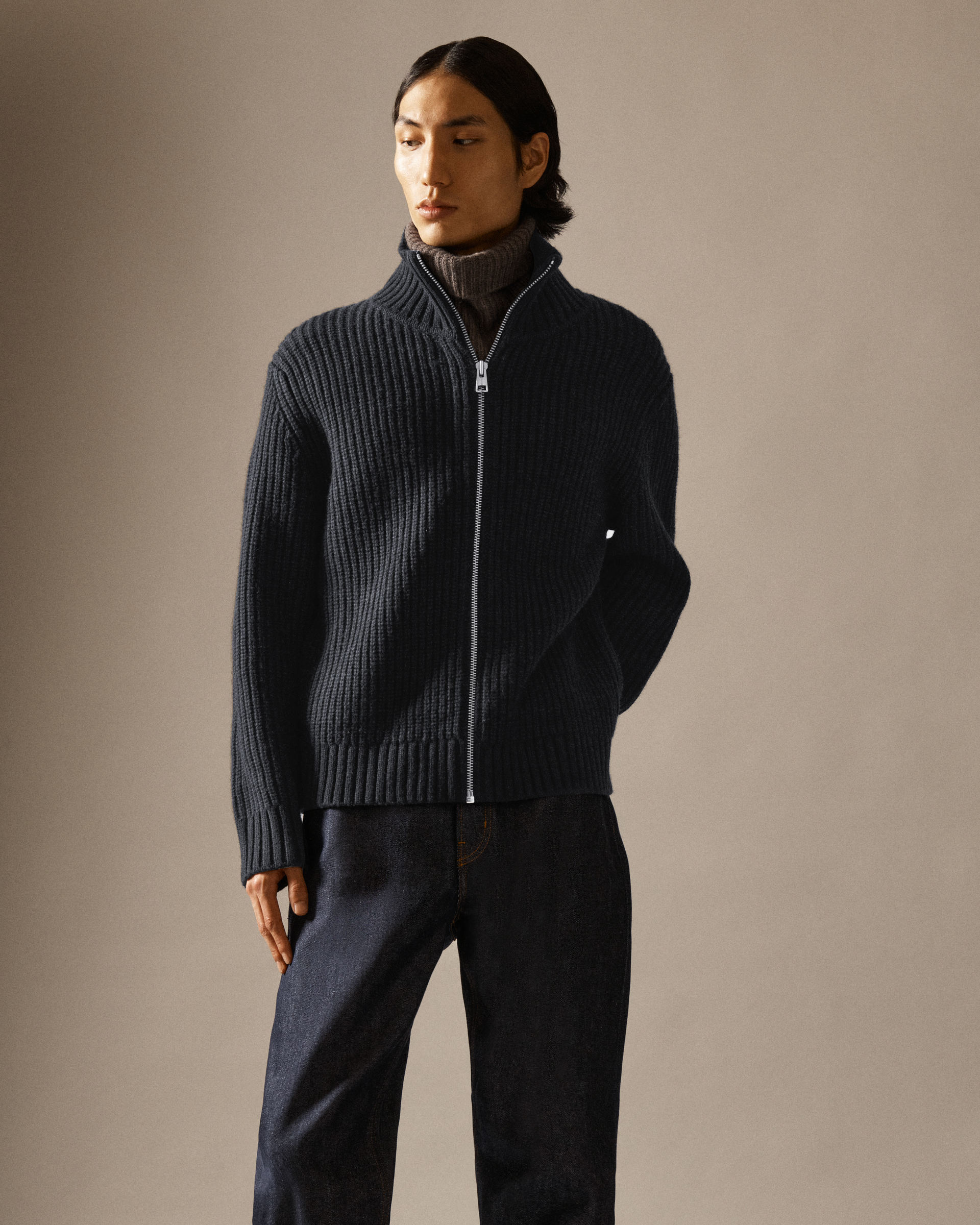 FUNNEL-NECK KNITTED WOOL JACKET ファンネルネックニットウール