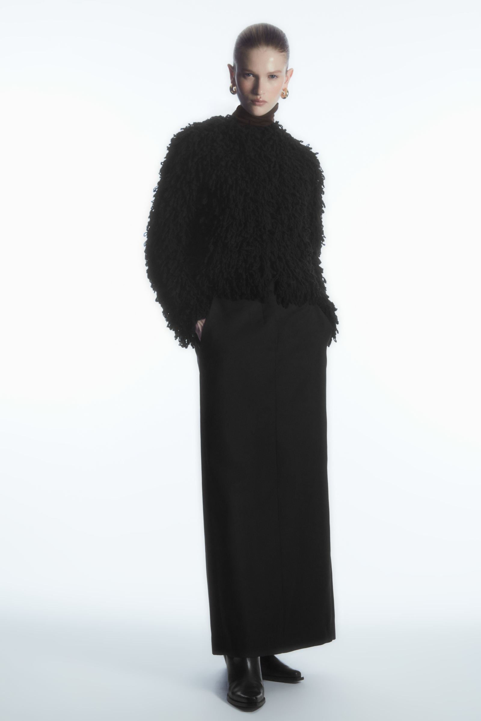 COS コス　 ループニットウールジャケット ブラック LOOP-KNIT WOOL JACKET ループニットウールジャケット ブラック｜COS