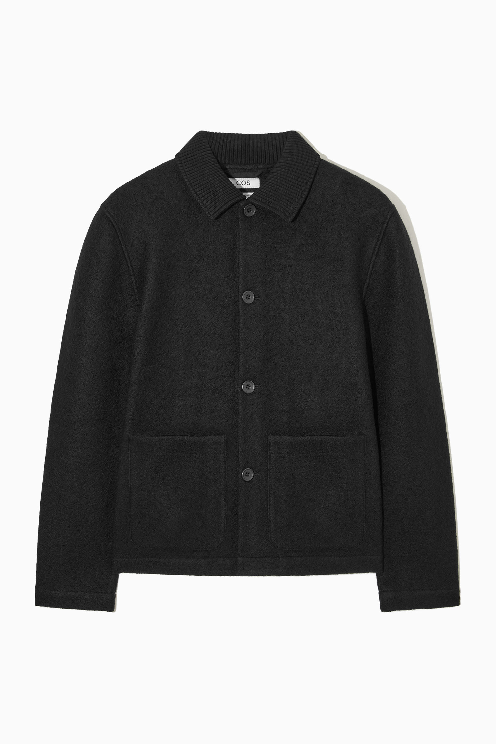 KNITTED-COLLAR OVERSHIRT ニットカラーオーバーシャツ ブラック｜COS