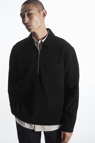 HALF-ZIP WOOL-BLEND JUMPER ハーフジップウール混セーター｜COS コス 