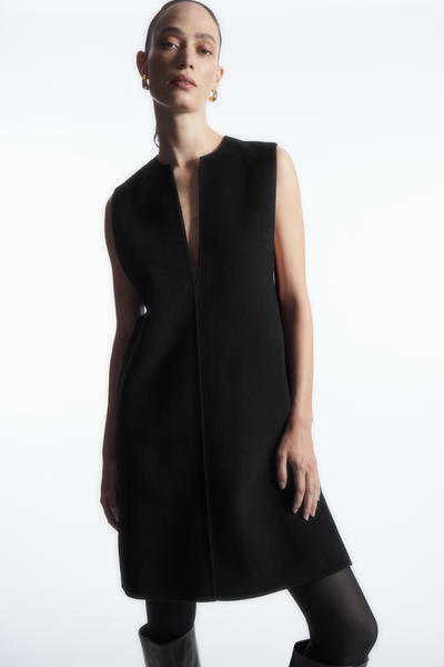 COS グレー Vネック ダブルフェイス　ウールワンピース V-NECK DOUBLE-FACED WOOL DRESS Vネックダブルフェイスウール