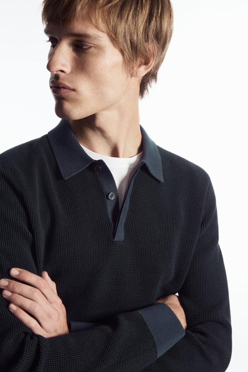 CONTRAST-TRIM WAFFLE-KNIT POLO SHIRT コントラストトリムワッフル