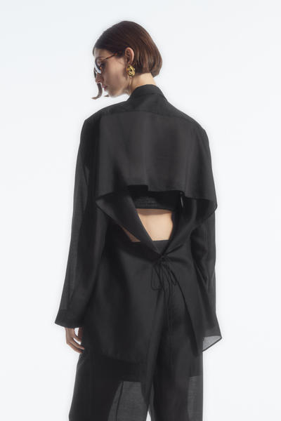 値下げCOS ドレープオープンバックブレザー ブラック DRAPED OPEN-BACK BLAZER ドレープオープンバックブレザー ブラック