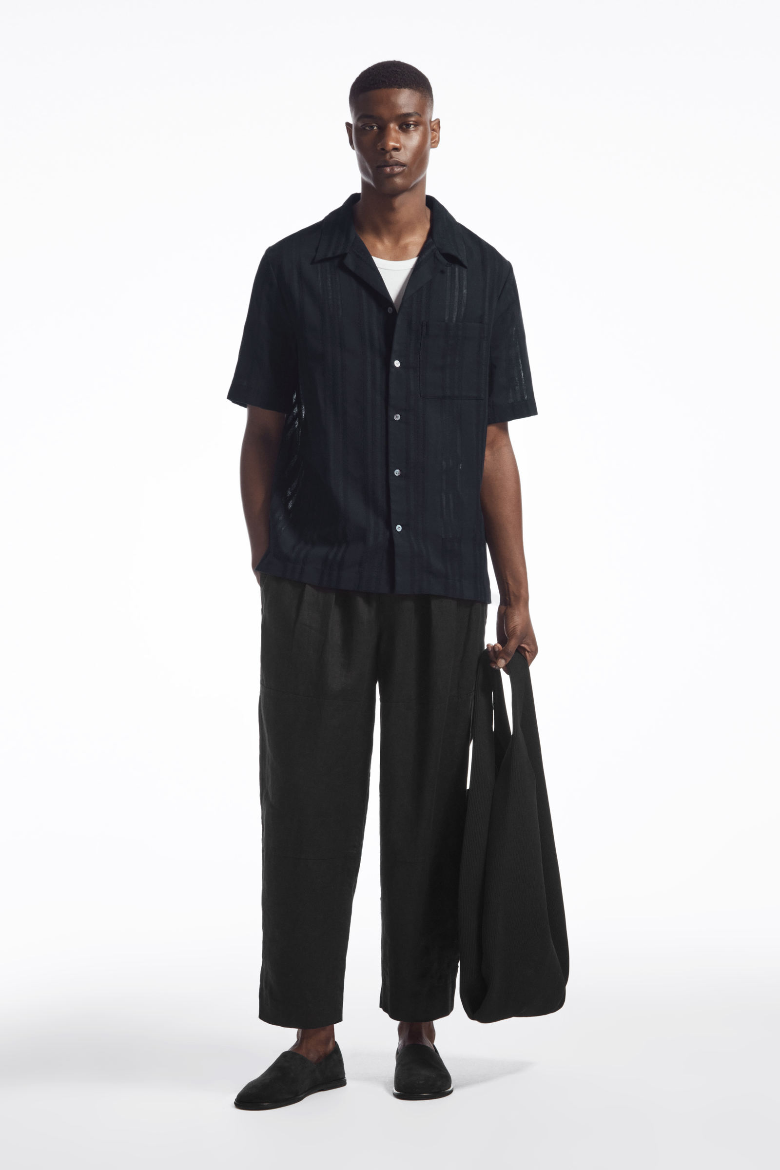 TOTEME capri シャツ　ネイビー　ストライプ　the row COS STRIPED SHORT-SLEEVED SHIRT ストライプ半袖シャツ ネイビーブルー