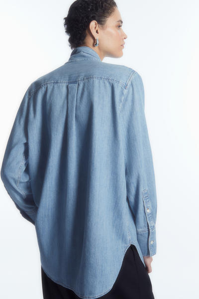 TIE-NECK DAGGER-COLLAR DENIM SHIRT タイネックダガーカラーデニム