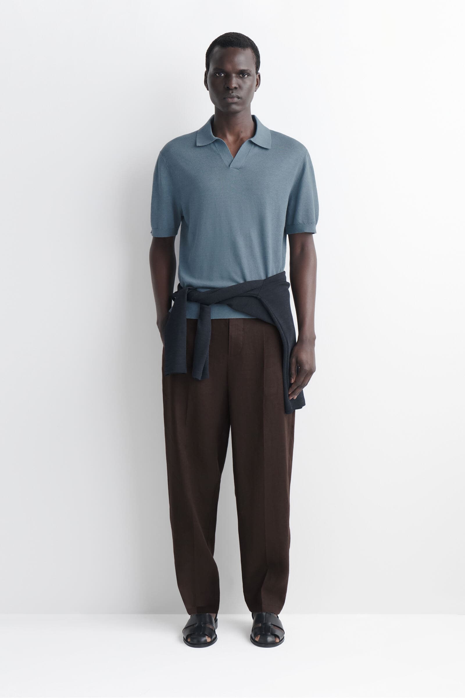 KNITTED LINEN POLO SHIRT ニットリネンポロシャツ スチールブルー