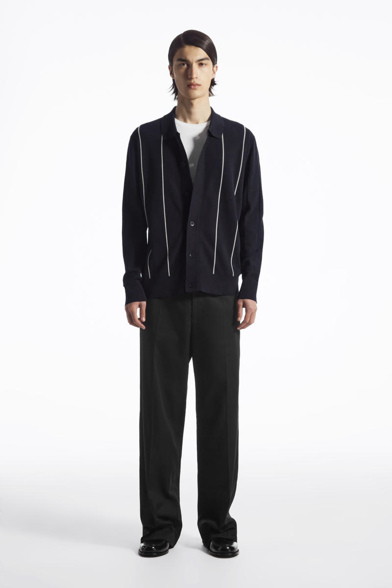 STRIPED KNITTED CARDIGAN ストライプニットカーディガン ネイビー