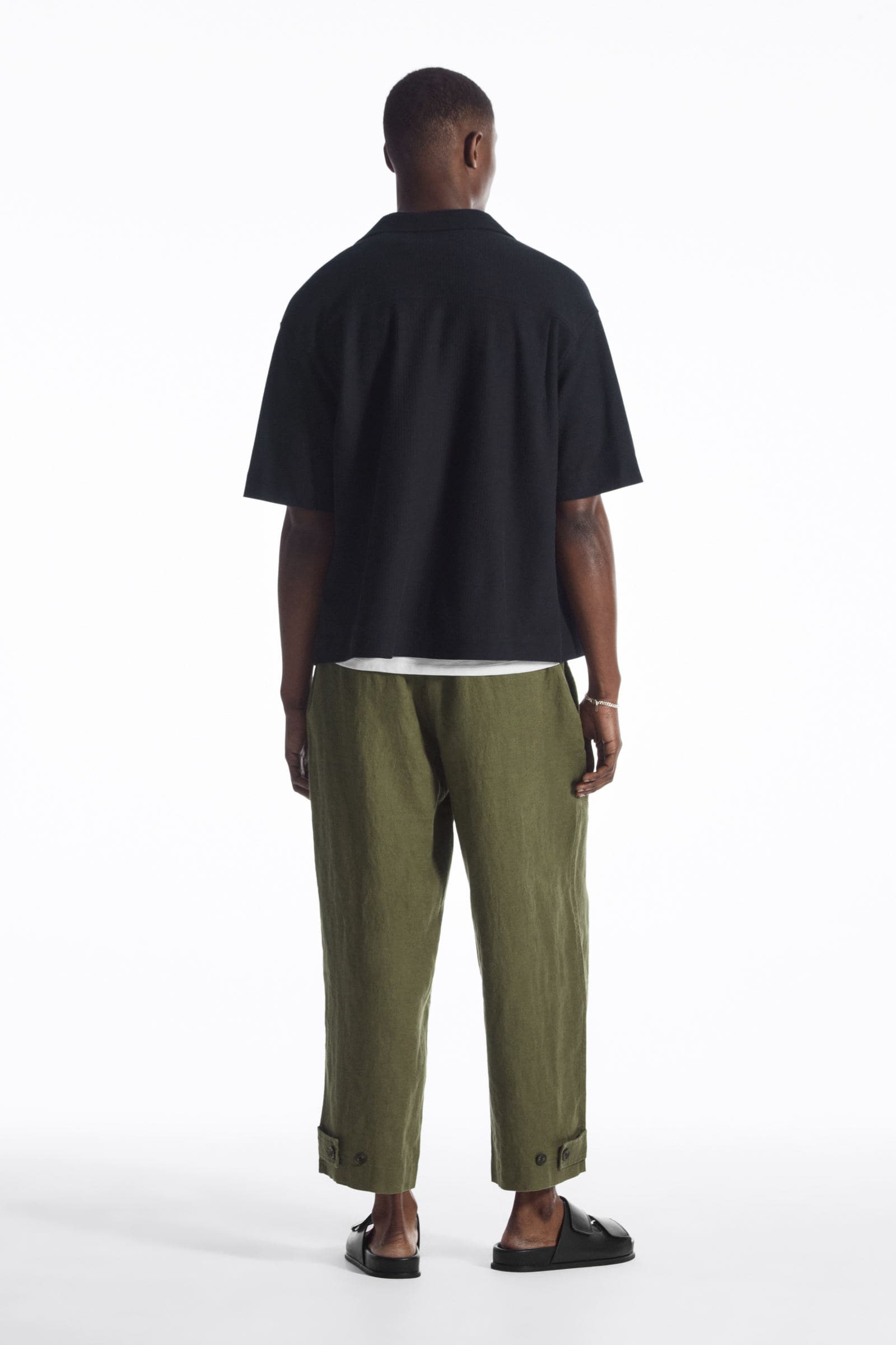 CROPPED WIDE-LEG LINEN TROUSERS クロップドワイドレッグリネンパンツ  