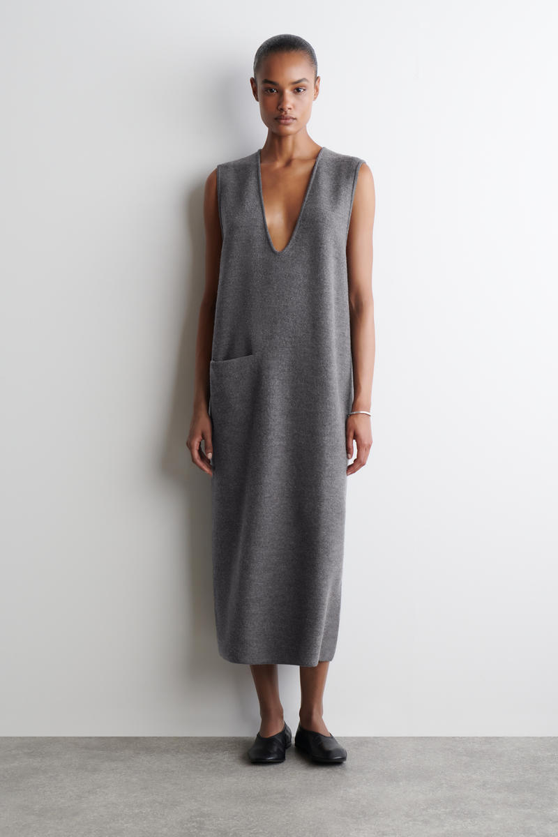 BOILED-WOOL MIDI DRESS ボイルウールミディワンピース グレーメランジ
