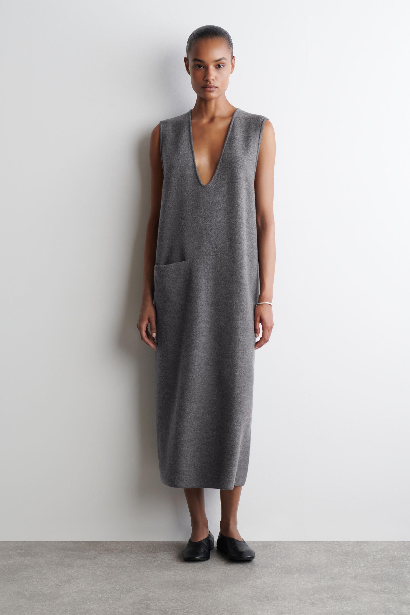 BOILED-WOOL MIDI DRESS ボイルウールミディワンピース グレーメランジ