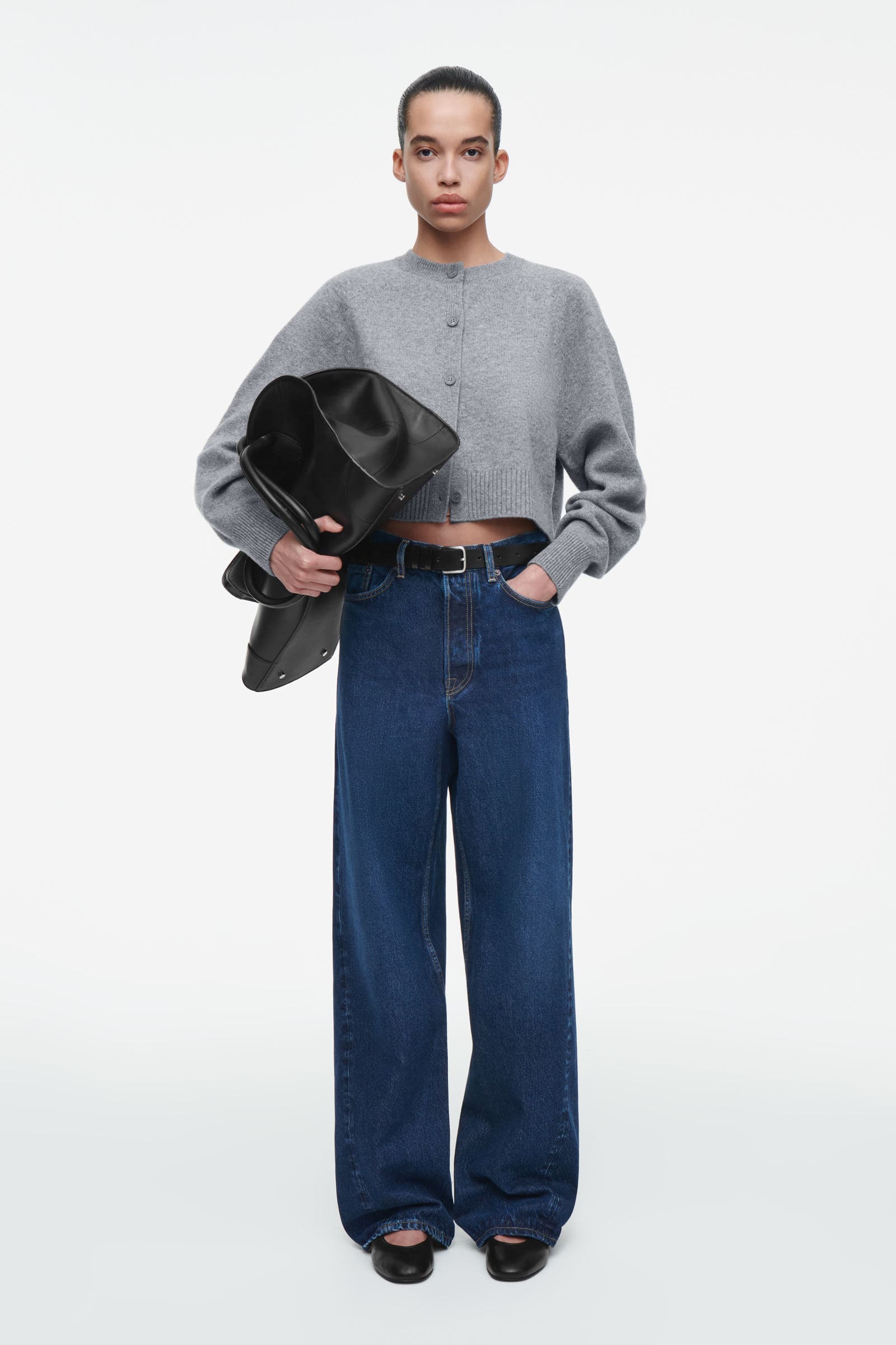 CROPPED WOOL CARDIGAN ウールショート丈カーディガン グレー