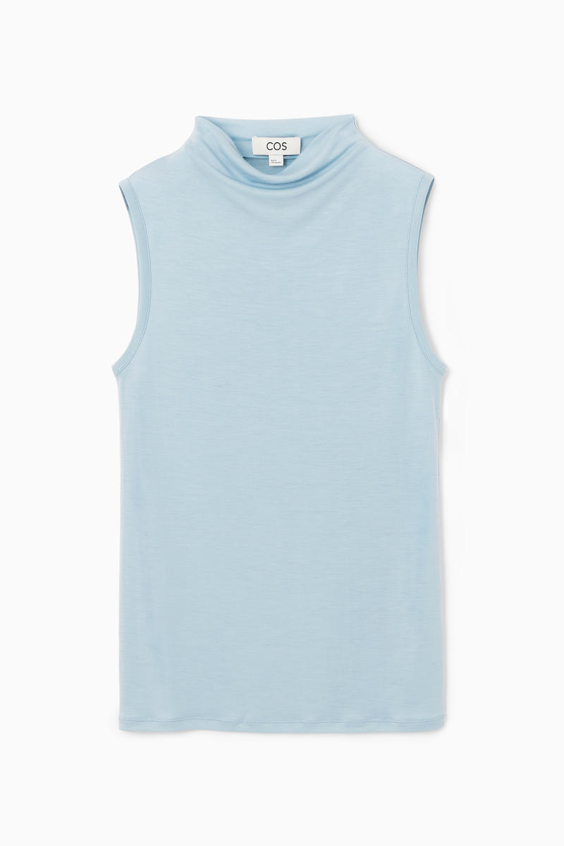 HIGH-NECK SLEEVELESS TANK TOP ハイネックタンクトップ ブルー｜COS