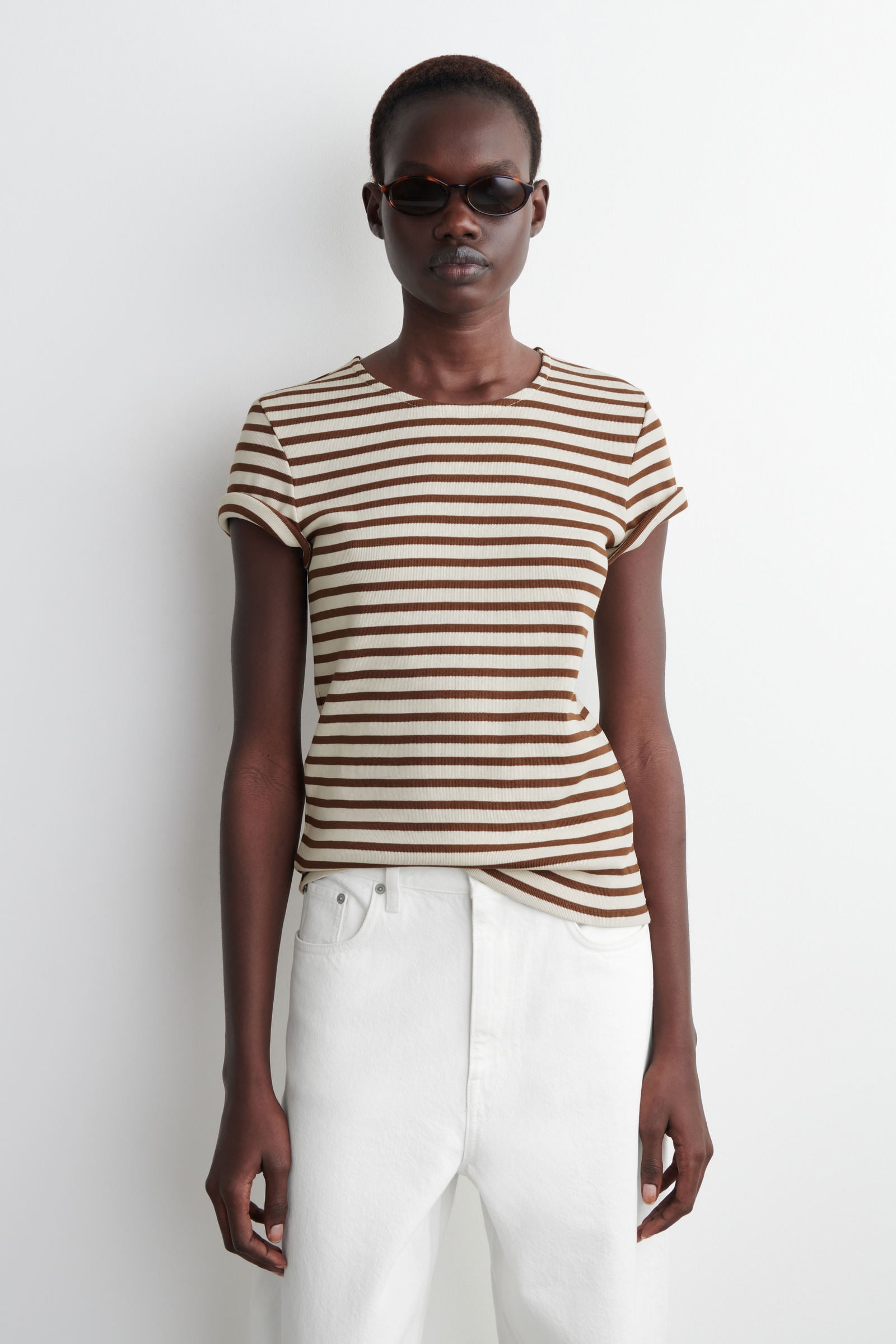 STRIPED SHRUNKEN RIBBED T-SHIRT ストライプスリムリブ Tシャツ