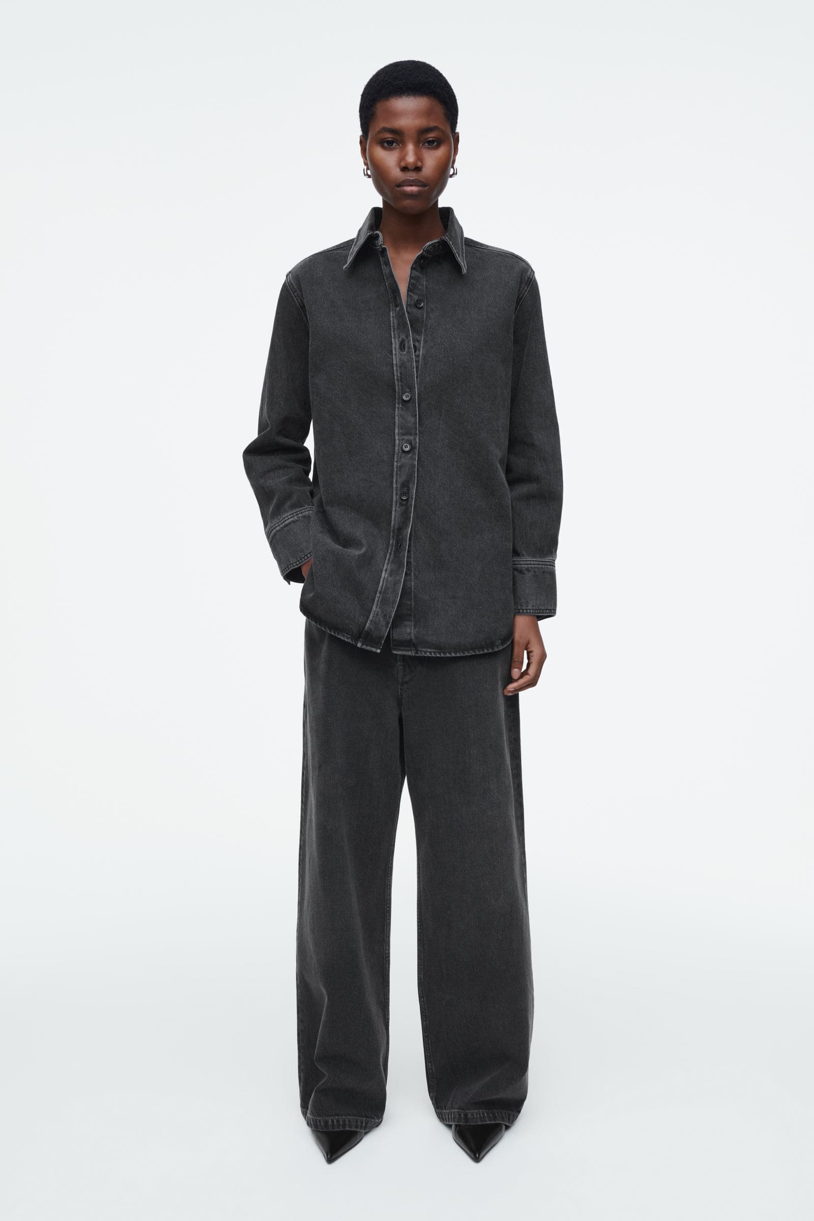 ★kaka＊★【2025SS 新品】デニムワークシャツ　sizeFREE セール】 ピンタック デニムシャツ （シャツ・ブラウス