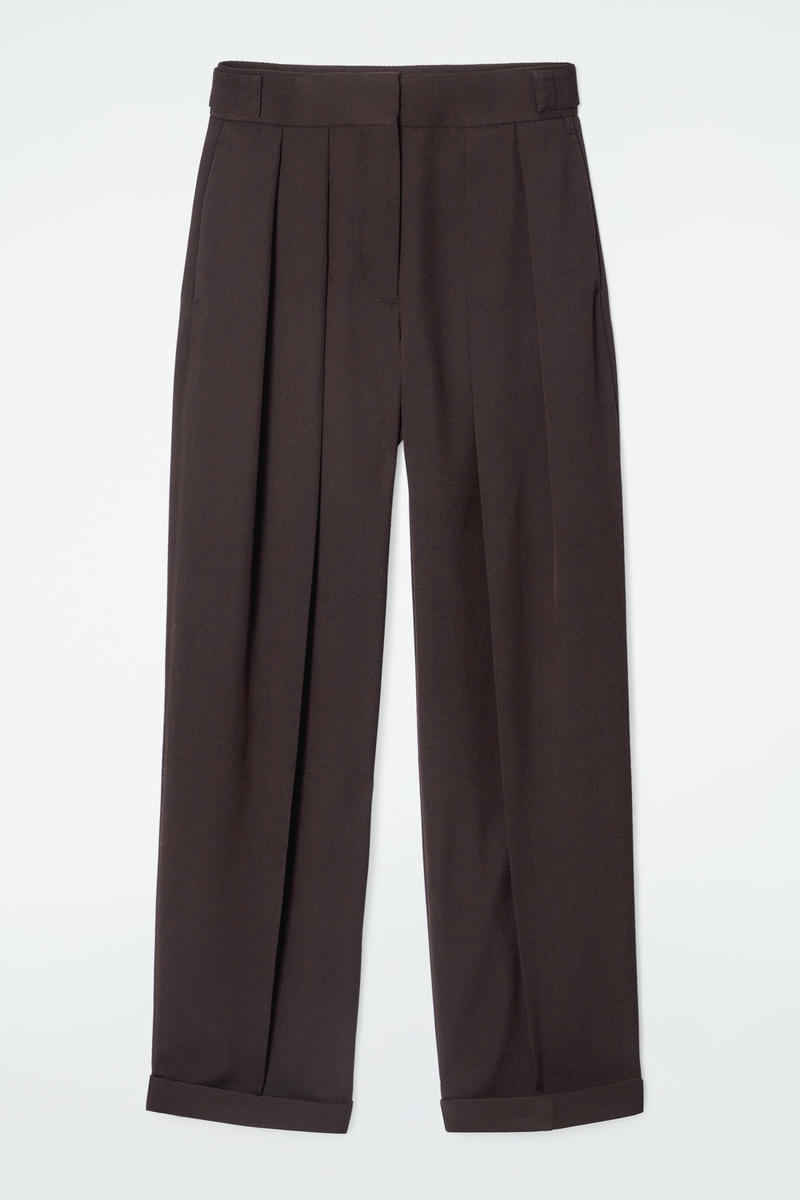 PLEATED WOOL-BLEND TAPERED TROUSERS ウールブレンドプリーツ