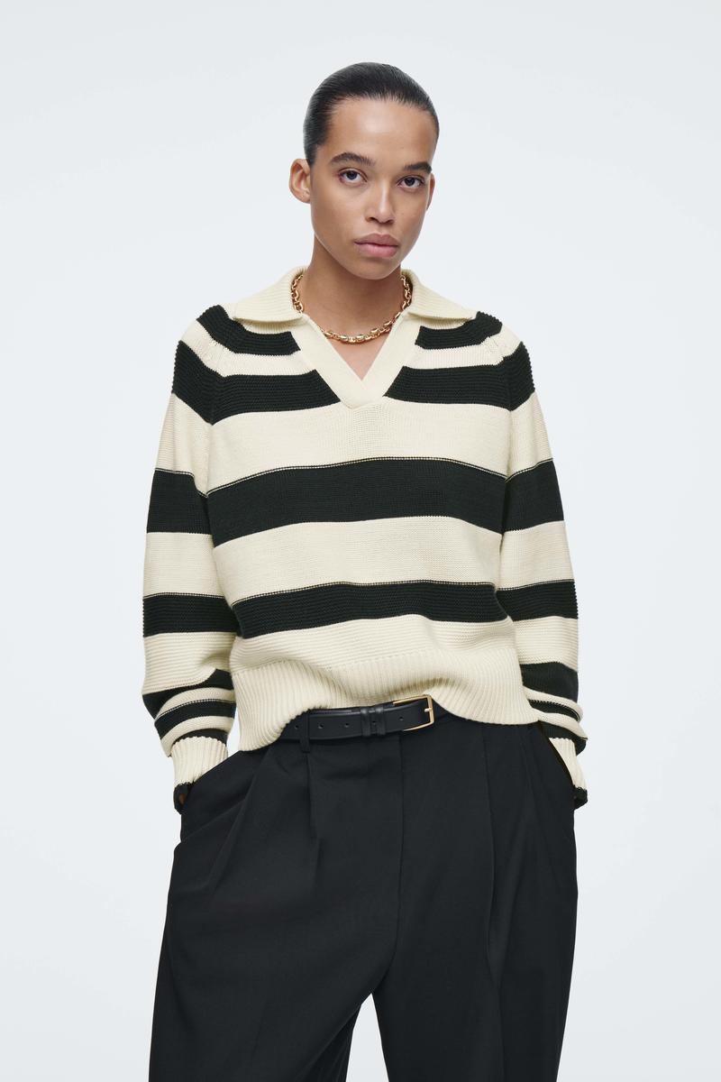 STRIPED WOOL POLO JUMPER ストライプウールポロセーター｜COS コス 