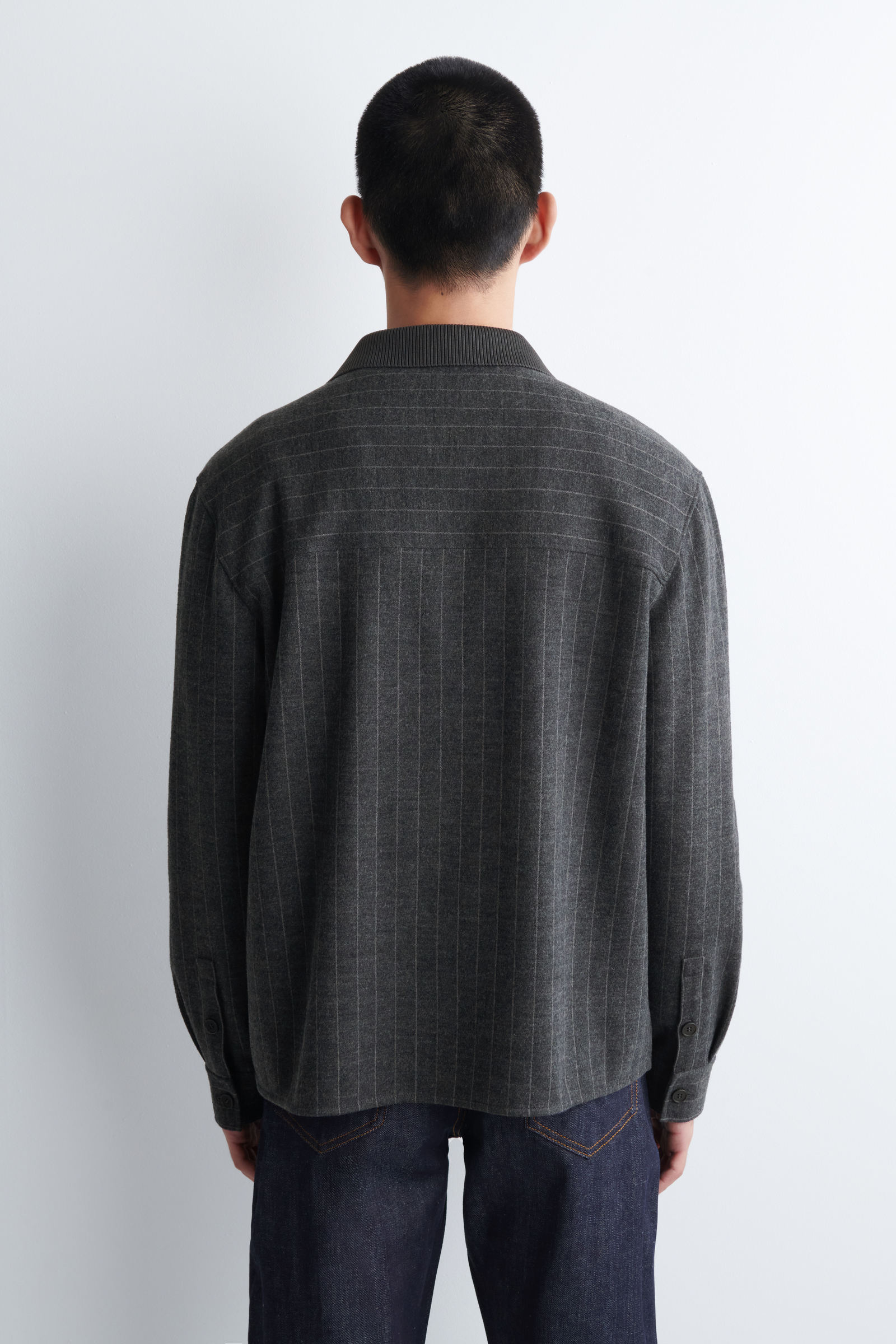 RELAXED PINSTRIPED WOOL-BLEND JERSEY SHIRT オーバーサイズピン