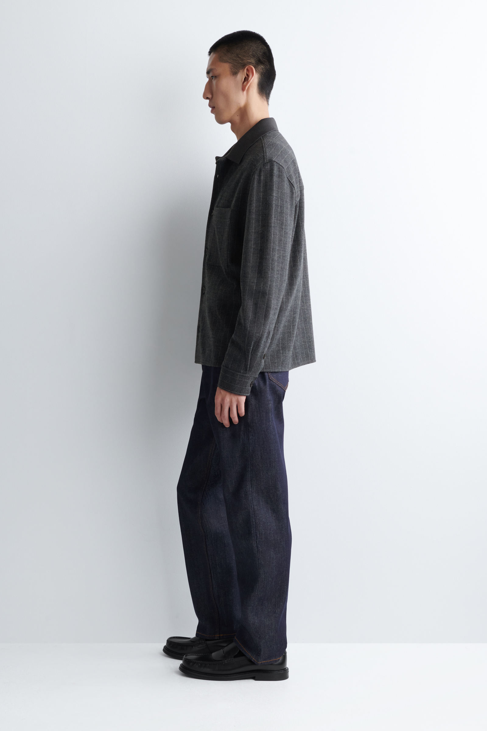 RELAXED PINSTRIPED WOOL-BLEND JERSEY SHIRT オーバーサイズピン 