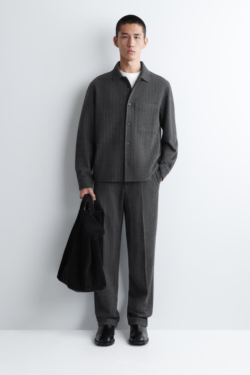 23区 パンツスーツ 44 洗える グレー ピンストライプ XL 股下80 春夏 RELAXED ELASTICATED PINSTRIPED TROUSERS リラックスフィットゴム入り