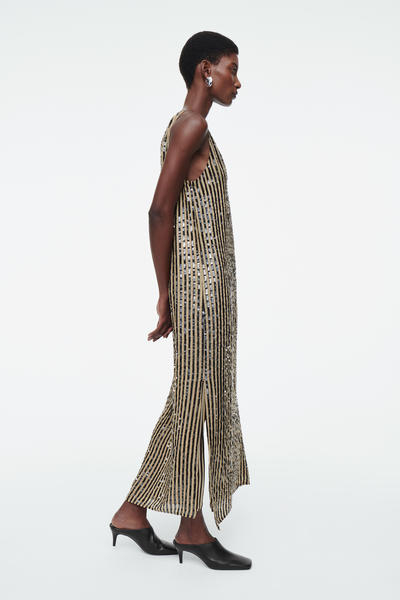 COS ストライプスパンコールスリップワンピース