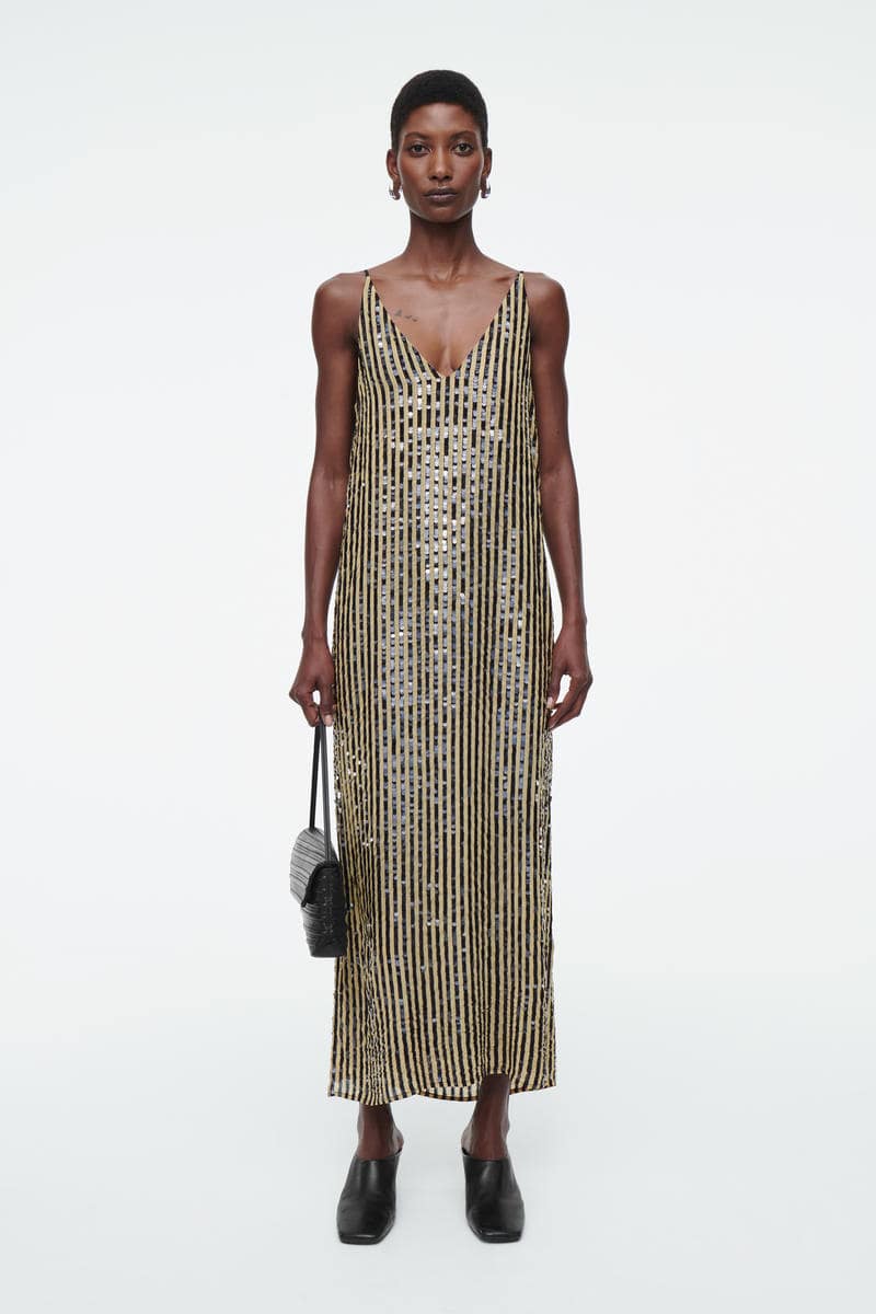 COS ストライプスパンコールスリップワンピース