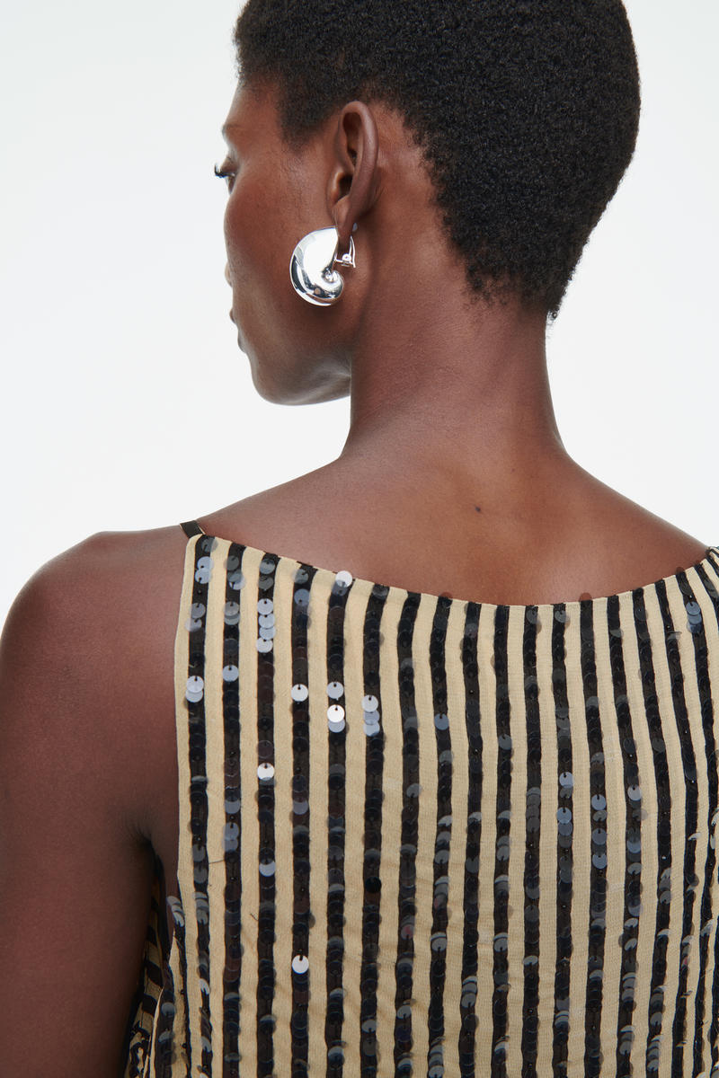 COS ストライプスパンコールスリップワンピース