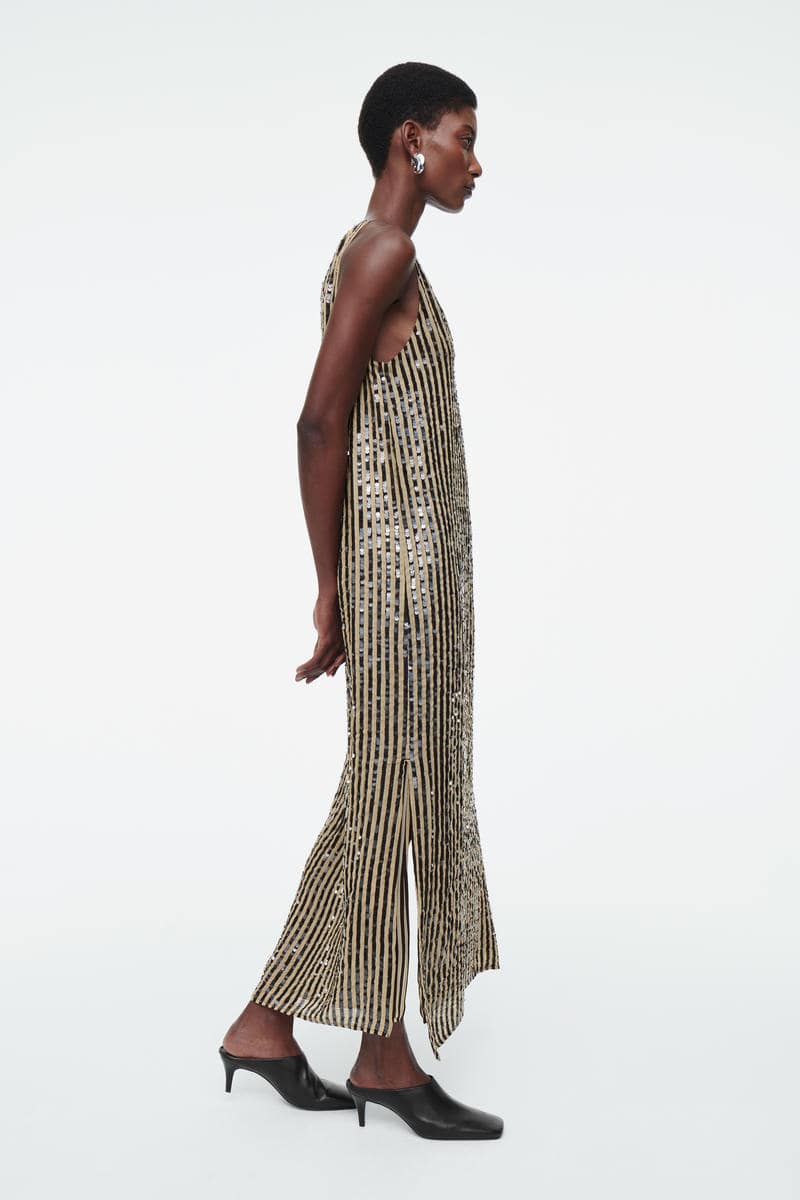 COS ストライプスパンコールスリップワンピース