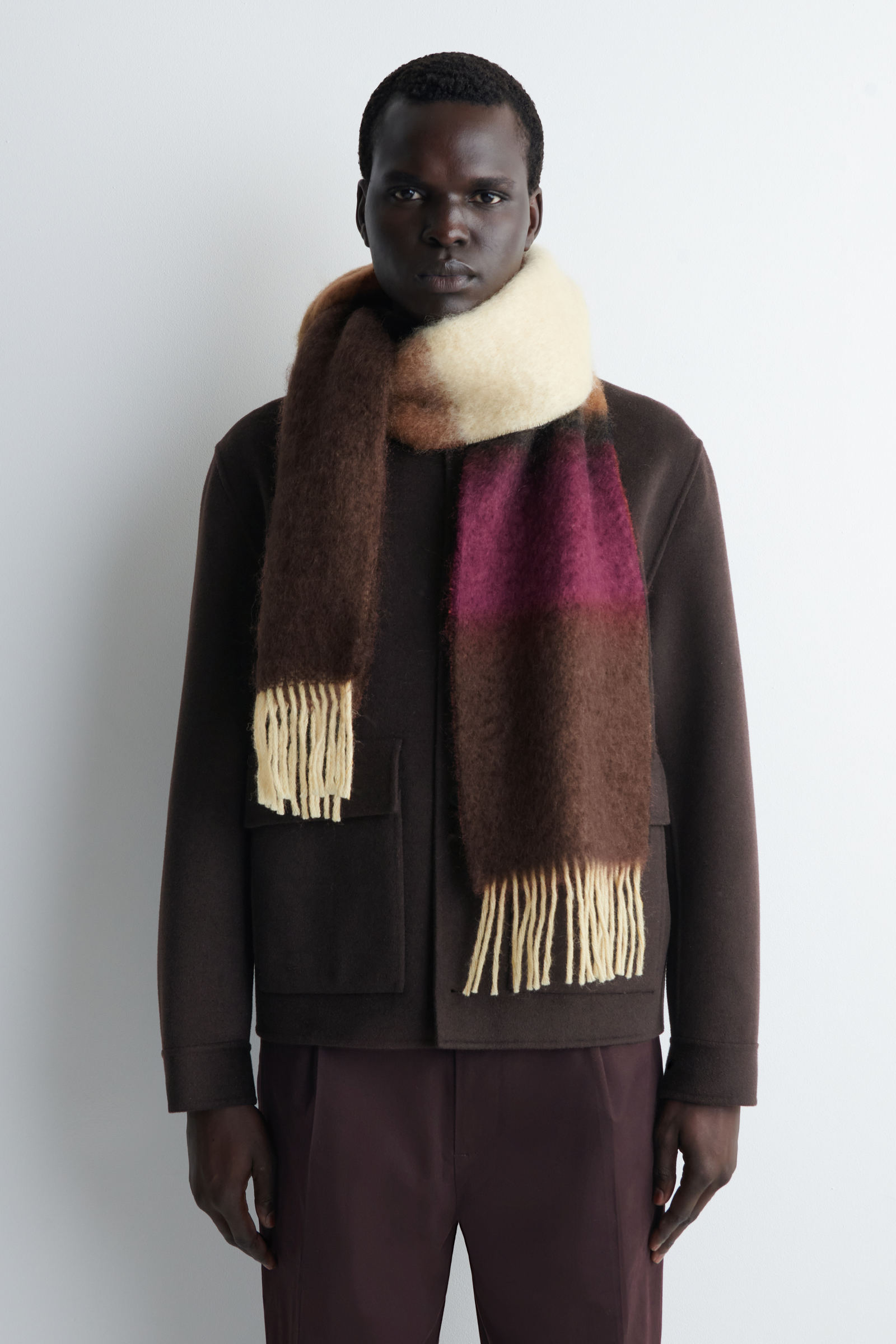 FRINGED MOHAIR SCARF フリンジモヘアマフラー BROWN / PINK / IVORY