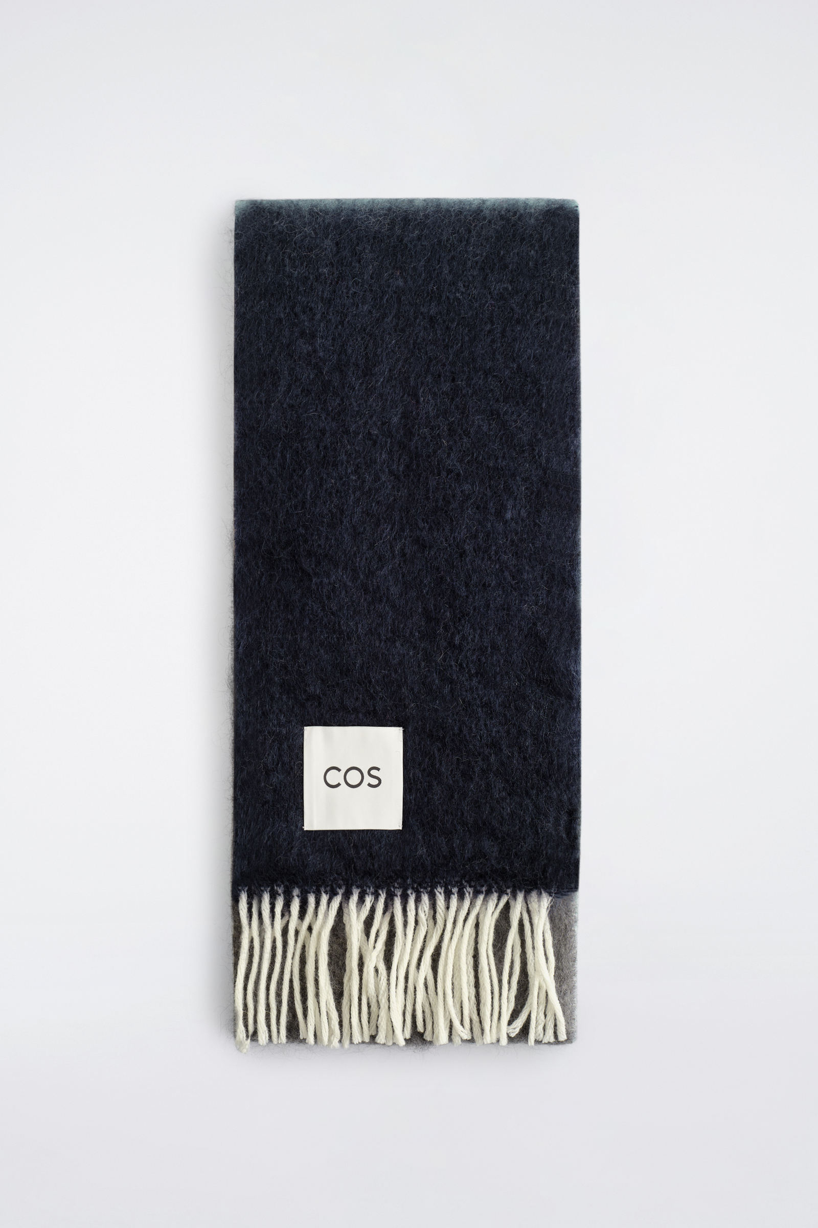 FRINGED MOHAIR SCARF フリンジモヘアマフラー ネイビー / クリーム