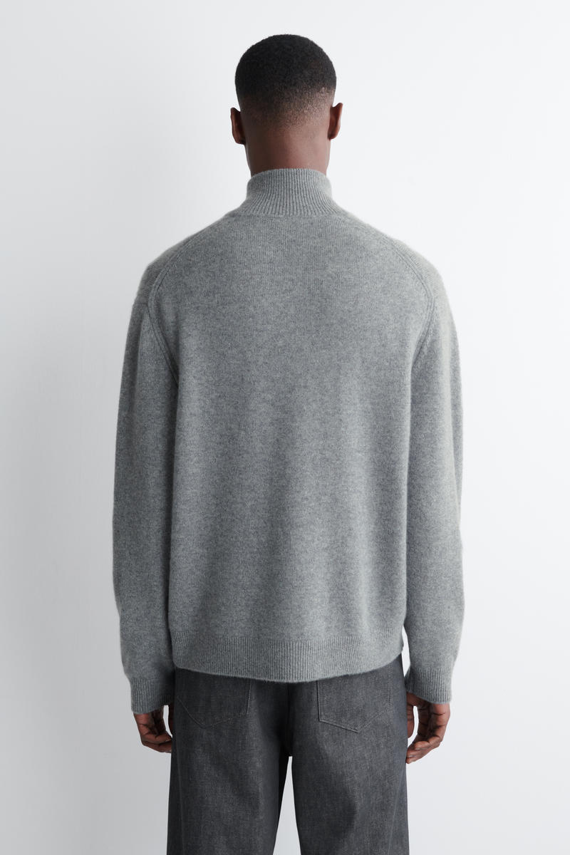 CASHMERE ZIP-UP JUMPER カシミヤジップアップセーター グレー｜COS