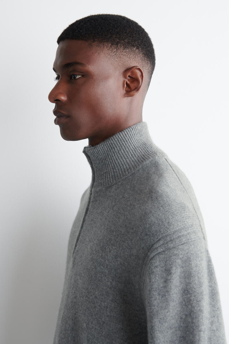 CASHMERE ZIP-UP JUMPER カシミヤジップアップセーター グレー｜COS