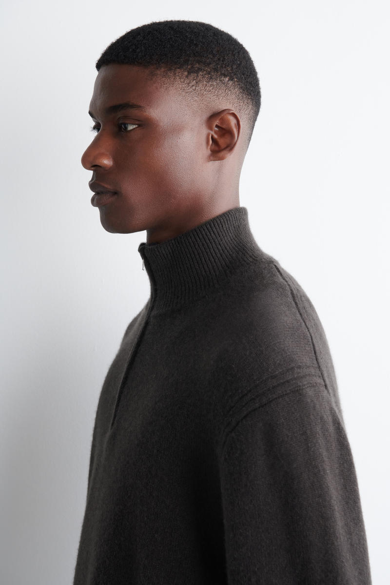 CASHMERE ZIP-UP JUMPER カシミヤジップアップセーター ダークブラウン