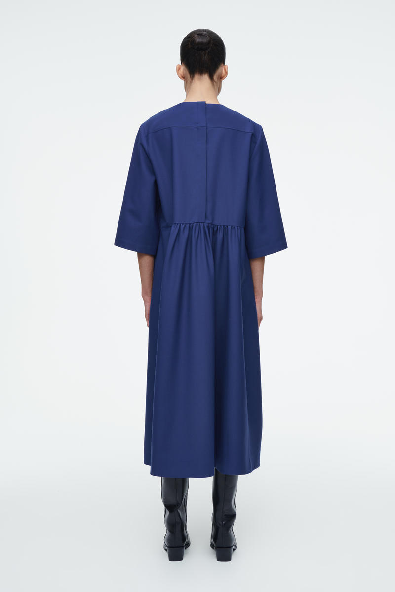 GATHERED WOOL-BLEND MIDI DRESS ギャザーウールブレンドミディ