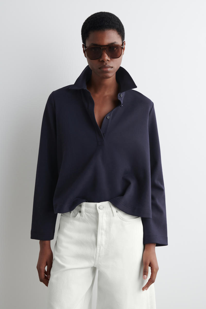 COS フレアコットンジャージーポロシャツ