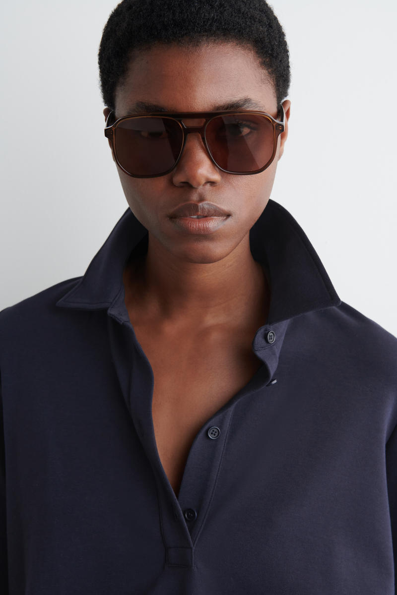 COS フレアコットンジャージーポロシャツ