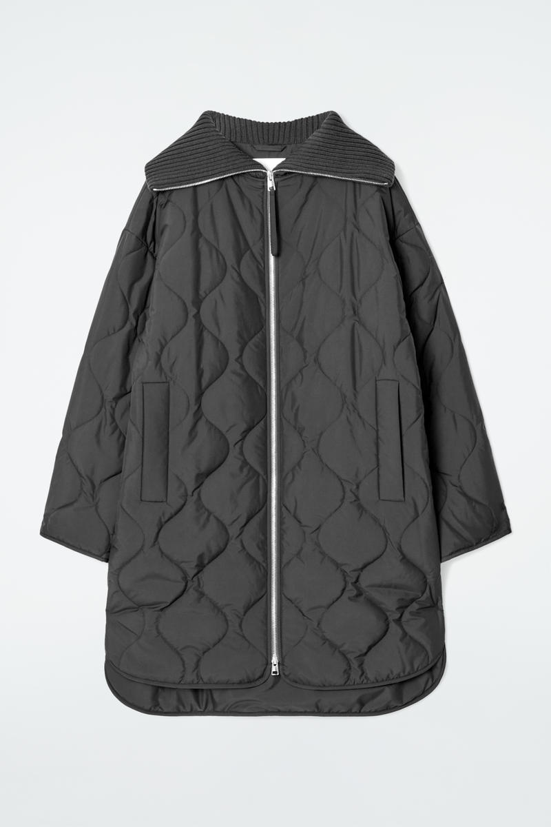 RIBBED-COLLAR QUILTED COAT リブカラーキルティングコート ブラック