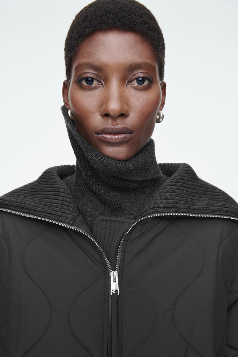 RIBBED-COLLAR QUILTED COAT リブカラーキルティングコート ブラック