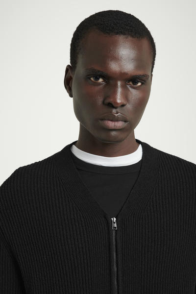 COS ブークレニットVネックジップアップカーディガン