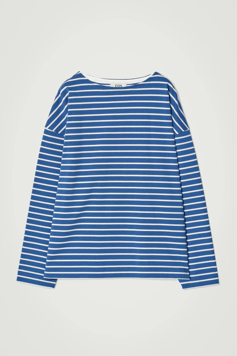 COS オーバーサイズ ストライプボートネックTシャツ