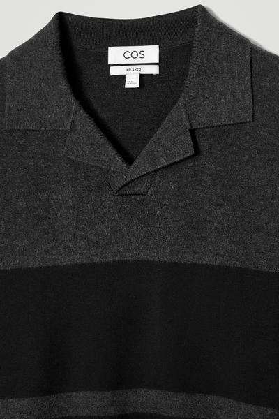 COS ストライプダブルフェイスニットポロシャツ