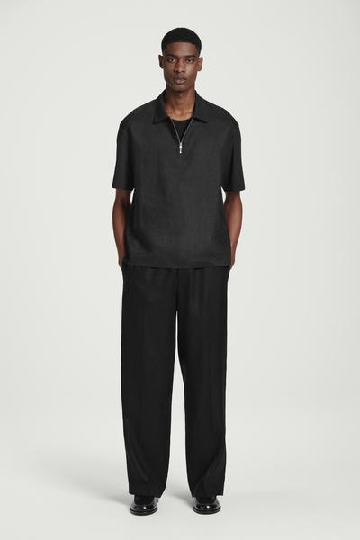 COS パネルリネン ハーフジップポロシャツ