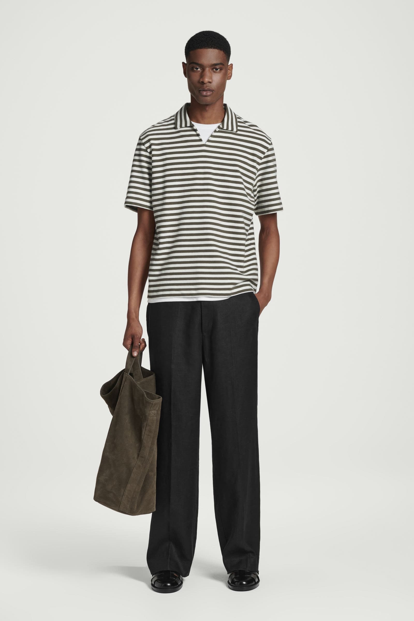 OPEN-COLLAR STRIPED TERRY POLO SHIRT オープンカラーストライプ