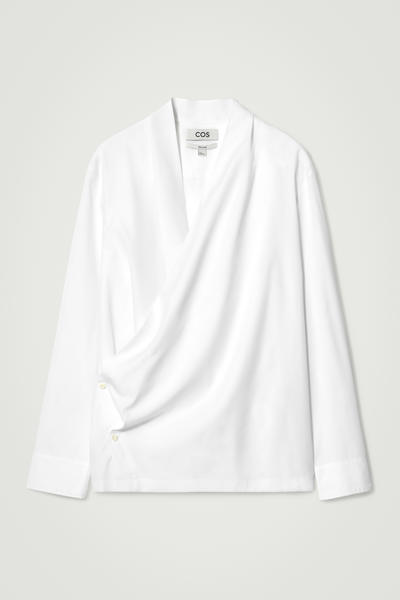 COS オーバーサイズ コットンシルクラップシャツ