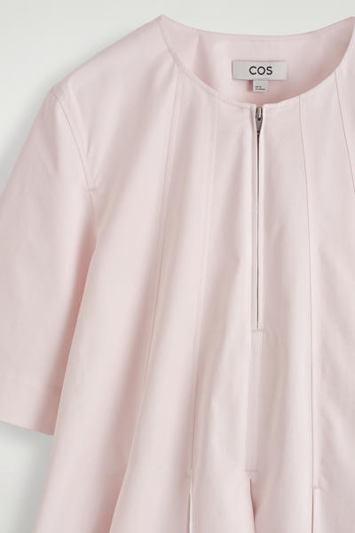 COS プリーツジップアップコットンミディワンピース
