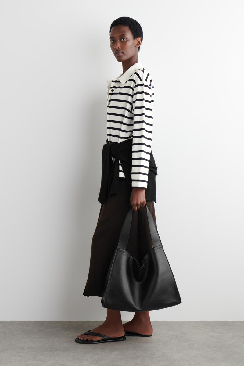 COS リラックスストライプ長袖ポロシャツ