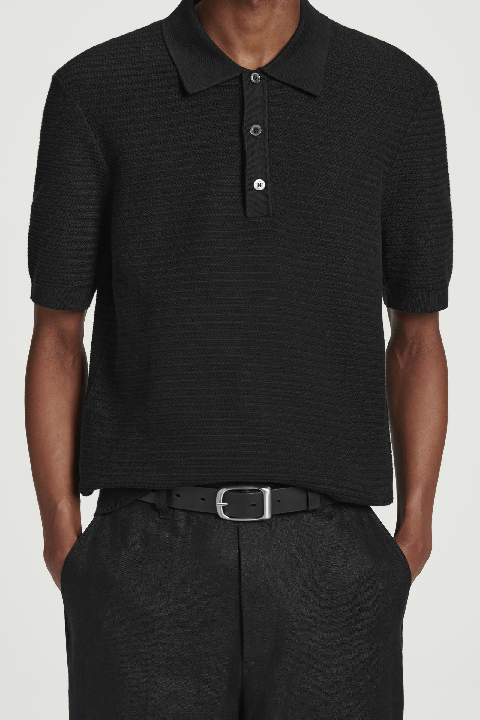 TEXTURED KNITTED COTTON POLO SHIRT ニットコットンポロシャツ 