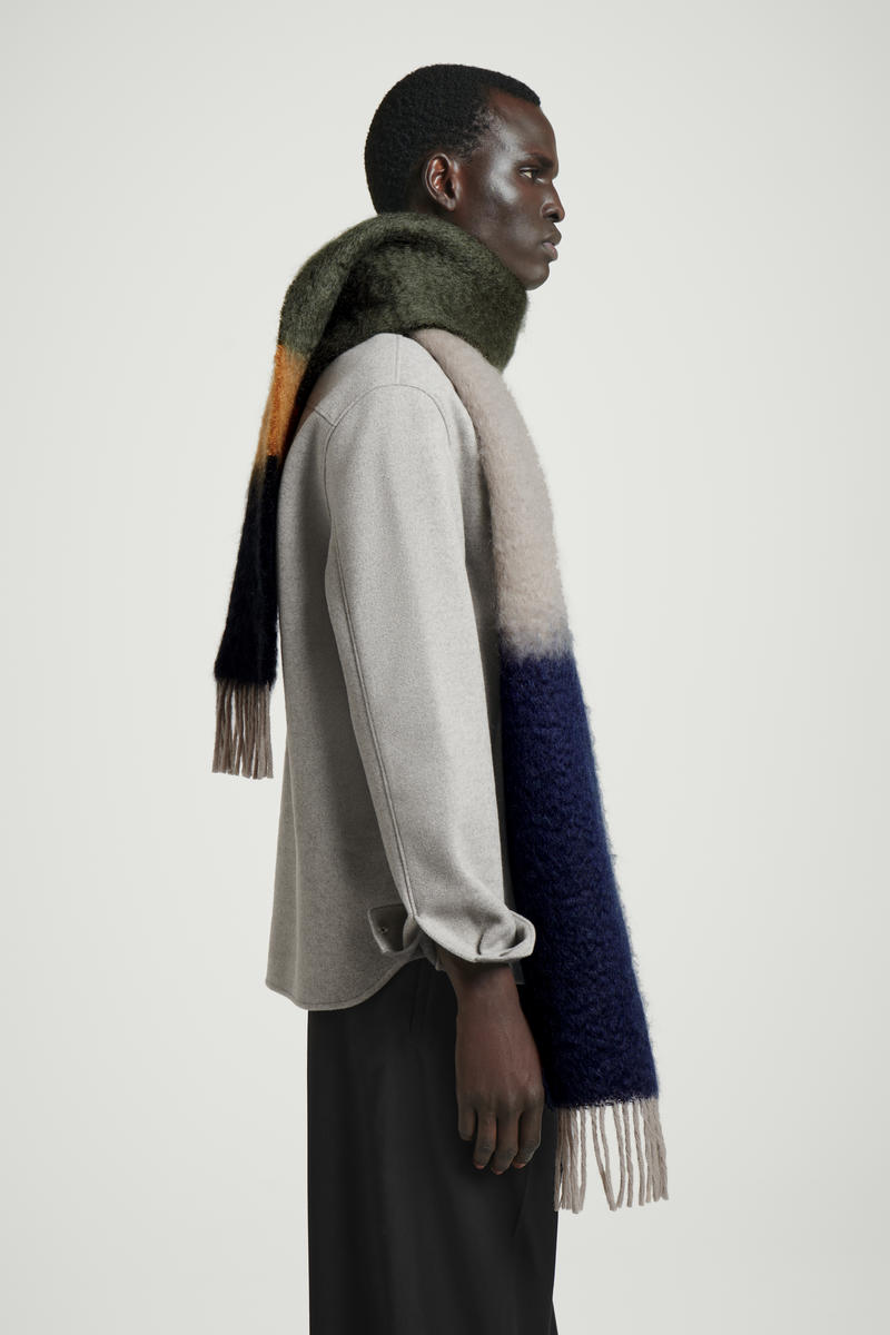 COLOUR-BLOCK MOHAIR SCARF カラーブロックモヘアマフラー ネイビー