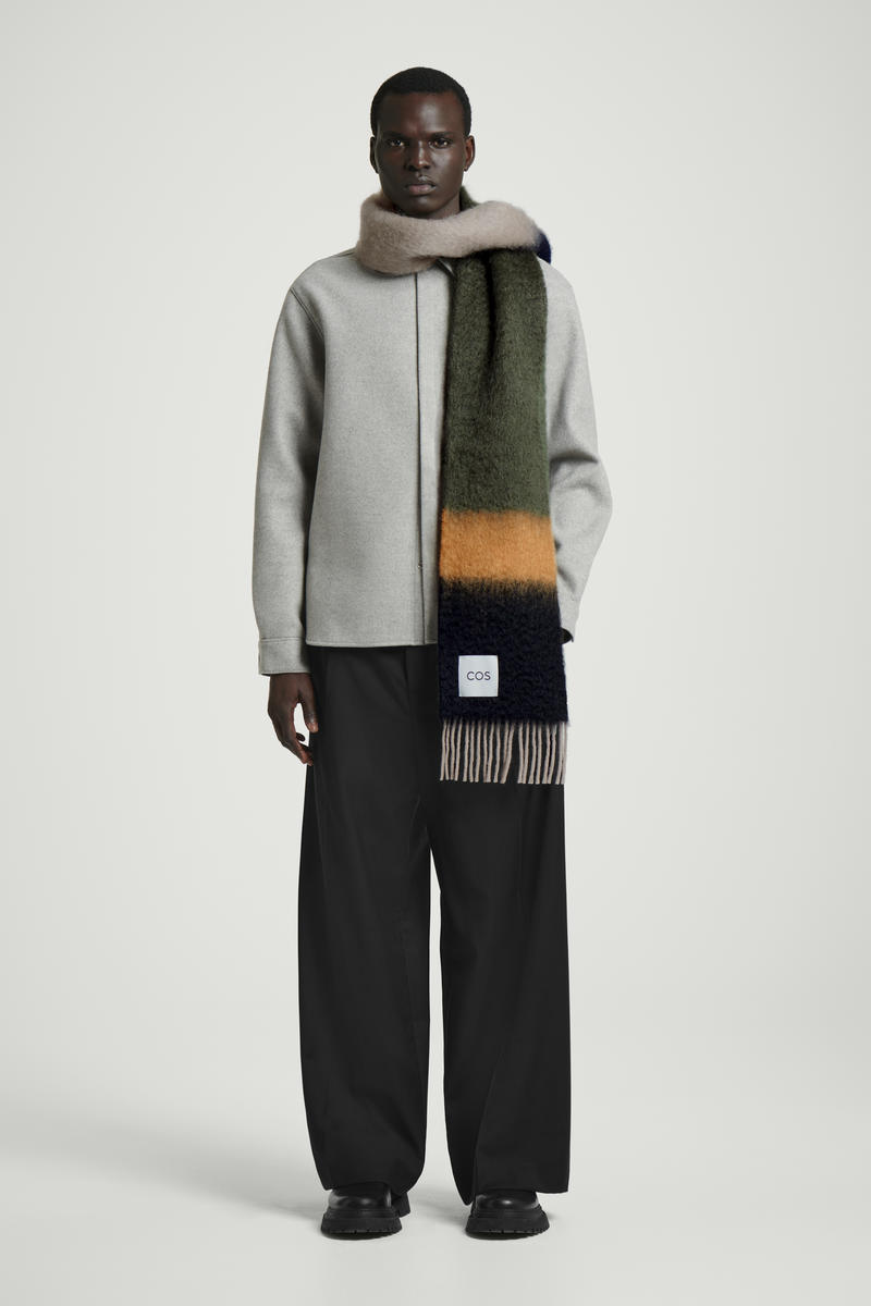 COLOUR-BLOCK MOHAIR SCARF カラーブロックモヘアマフラー ネイビー